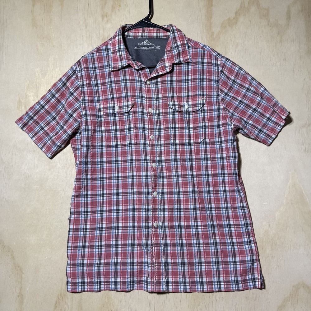 Croft & Barrow Mens M Quick Dry Plaid Short Sleeve Button Shirt Red Blue